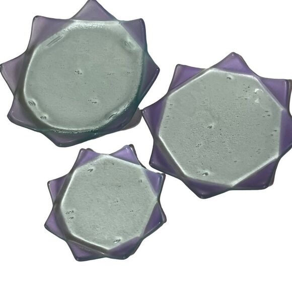 Other - 10/$25🦋 Set of 3 Stackable Purple & Blue Lotus Glass Trinket Trays